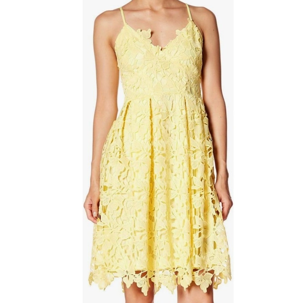 Astr Yellow Floral Lace Midi Dress